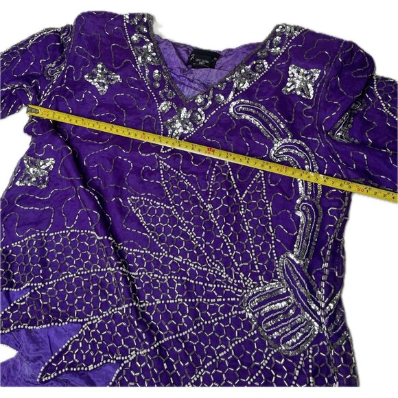 tan chho Women’s 100% Silk Beaded Purple Set Suit Costume Small Vintage 20s - Picture 11 of 13